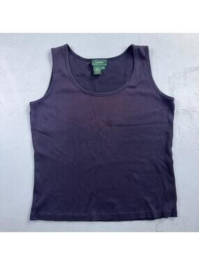Lauren Ralph Lauren Womens M Blue Ribbed Knit Sleeves Scoop Neck Tank Top